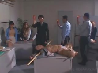 Японець x номінальний кіно раб покарана з groovy віск dripped на її тіло